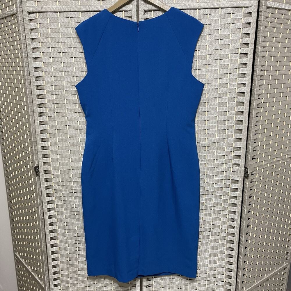 Adrianna Papell Tuck Detail Sheath Dress Size 16 Royal Blue Crepe Sleeveless NEW - Picture 2 of 12